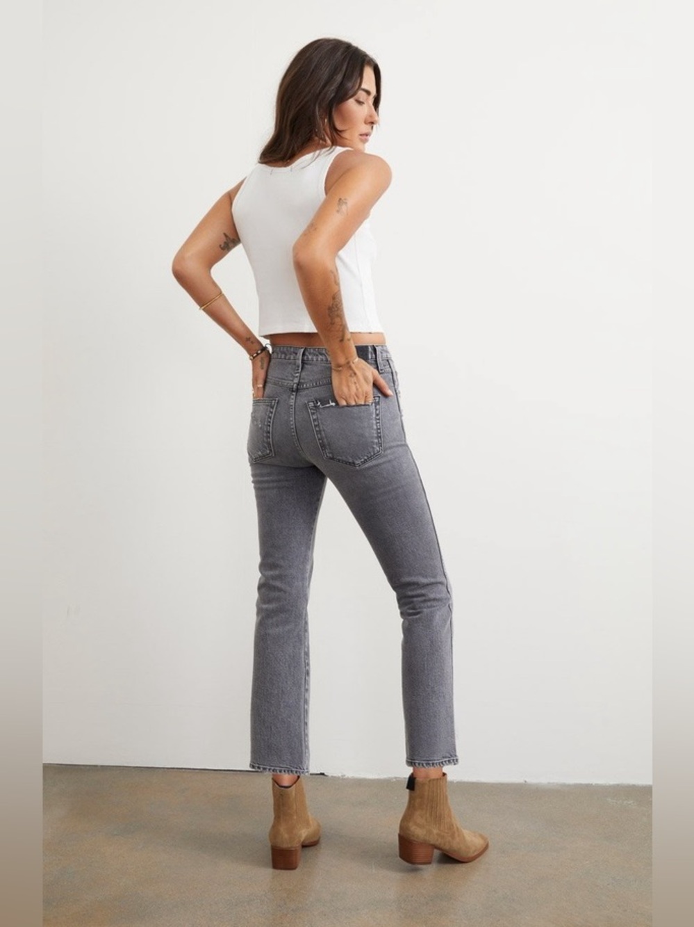 AMO Chloe Crop Straight Leg Grey Skies Jeans 29 - Picture 13 of 15